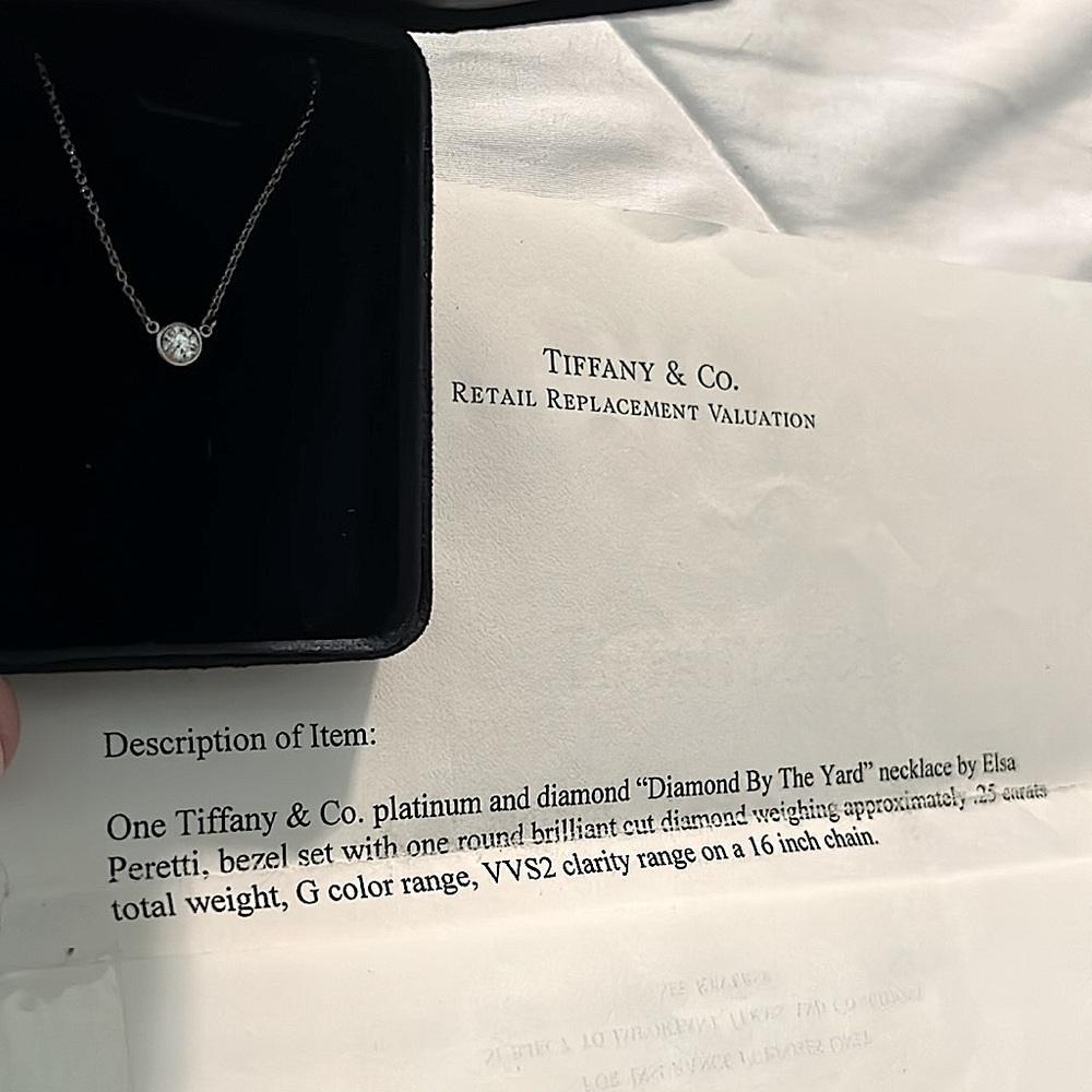✨ TIFFANY & Co ✨ Platinum Bezel Set 0.25ct Diamond By The Yard 16in Necklace - Picture 7 of 12